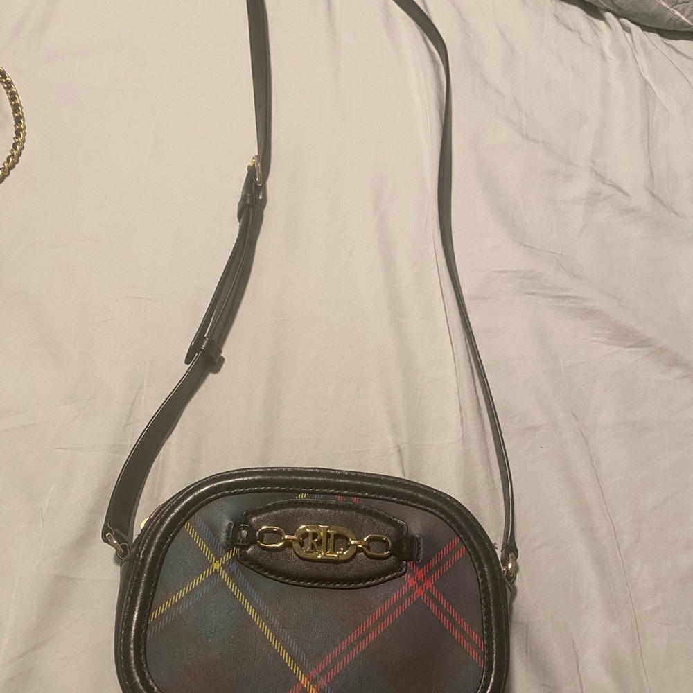 Lauren Ralph Lauren Black and Red Plaid Crossbody Bag